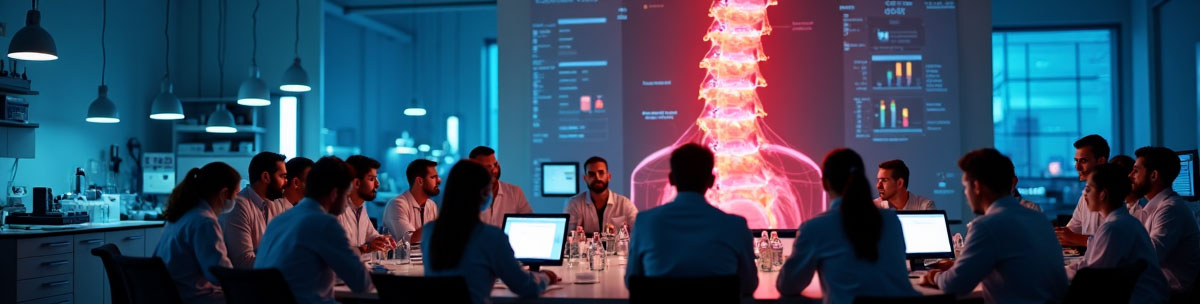 A group of scientists and other professionals sat around a table discussing how to cure spinal cord injury